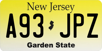 NJ license plate A93JPZ