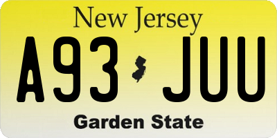 NJ license plate A93JUU