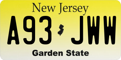 NJ license plate A93JWW