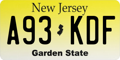 NJ license plate A93KDF