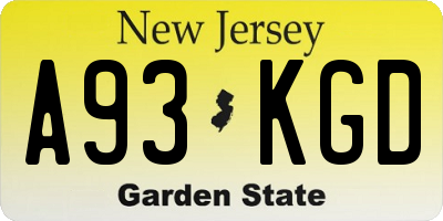 NJ license plate A93KGD