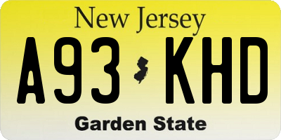 NJ license plate A93KHD