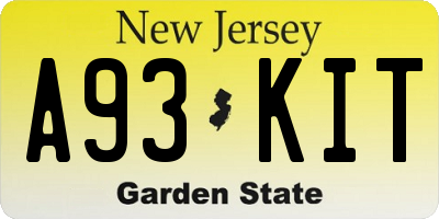 NJ license plate A93KIT