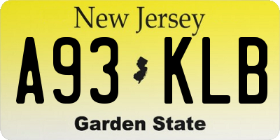NJ license plate A93KLB