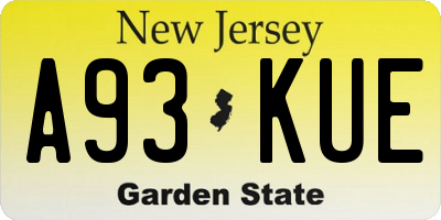 NJ license plate A93KUE