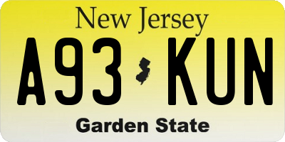 NJ license plate A93KUN
