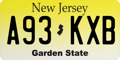 NJ license plate A93KXB