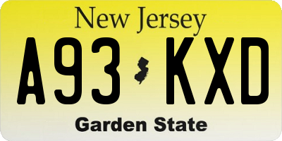 NJ license plate A93KXD