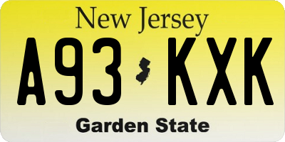 NJ license plate A93KXK