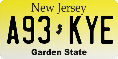 NJ license plate A93KYE