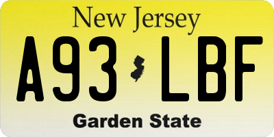 NJ license plate A93LBF