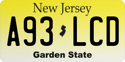NJ license plate A93LCD