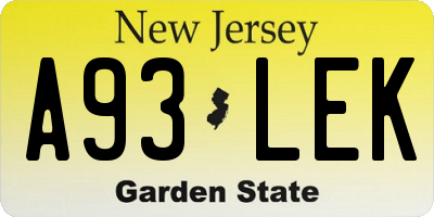 NJ license plate A93LEK