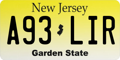 NJ license plate A93LIR