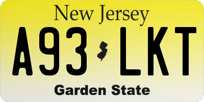 NJ license plate A93LKT