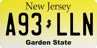 NJ license plate A93LLN