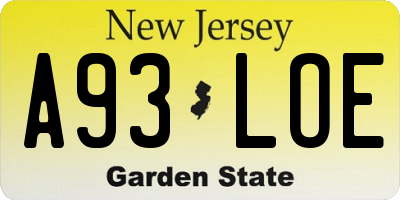 NJ license plate A93LOE