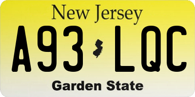 NJ license plate A93LQC