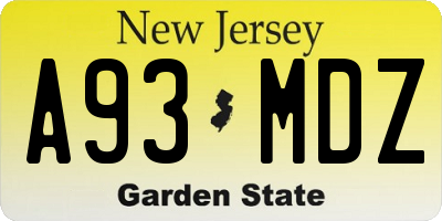 NJ license plate A93MDZ