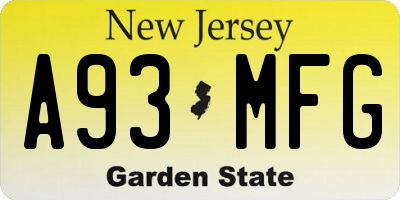 NJ license plate A93MFG