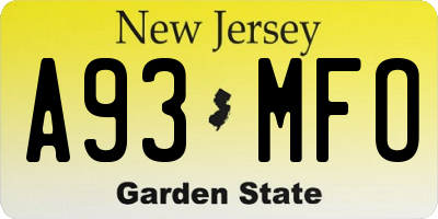 NJ license plate A93MFO