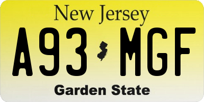 NJ license plate A93MGF
