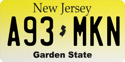 NJ license plate A93MKN