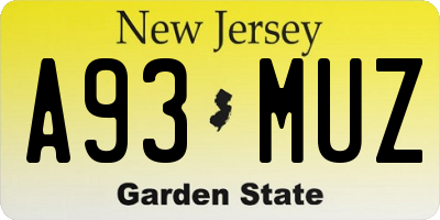 NJ license plate A93MUZ