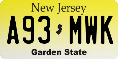 NJ license plate A93MWK