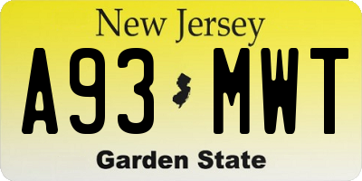 NJ license plate A93MWT