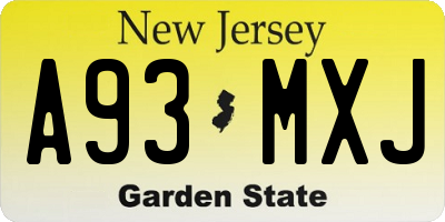 NJ license plate A93MXJ