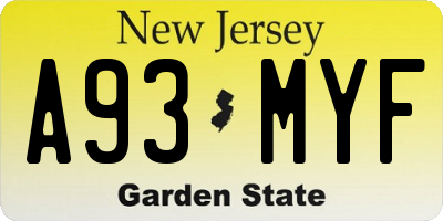 NJ license plate A93MYF