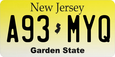 NJ license plate A93MYQ