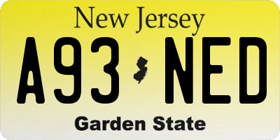 NJ license plate A93NED