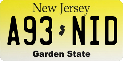 NJ license plate A93NID