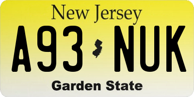 NJ license plate A93NUK