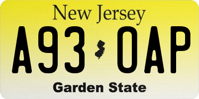 NJ license plate A93OAP