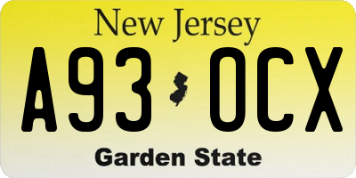 NJ license plate A93OCX