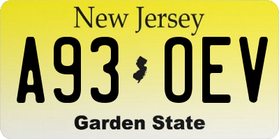 NJ license plate A93OEV