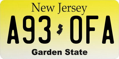 NJ license plate A93OFA