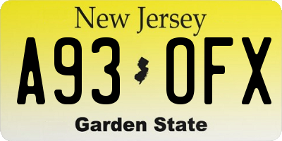 NJ license plate A93OFX