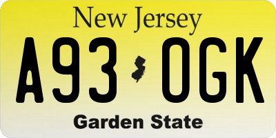 NJ license plate A93OGK