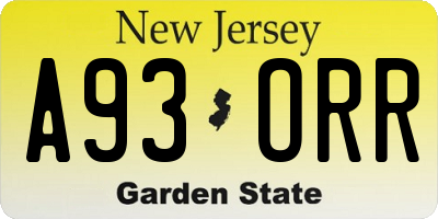 NJ license plate A93ORR