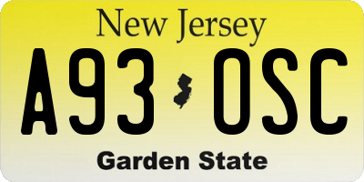 NJ license plate A93OSC