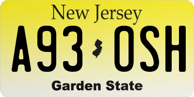 NJ license plate A93OSH