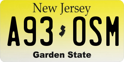 NJ license plate A93OSM