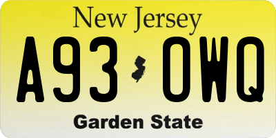 NJ license plate A93OWQ