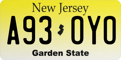 NJ license plate A93OYO