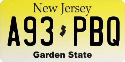 NJ license plate A93PBQ