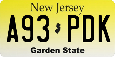 NJ license plate A93PDK